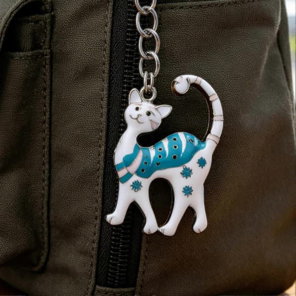 Lätt nyckelring i metall med katt, sött djurhänge