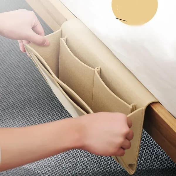 Bedside Caddy, Felt Storage for Bed, Magazine Hanging Bags, Books, Phone, Tablet, iPad, Cables, Remotes, and Glasses Frames.
