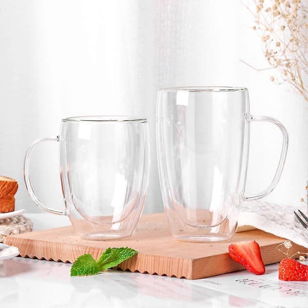 Dobbeltvegget tekopp i glass, klar kopp for kaffe/melk/vann, 250 ml