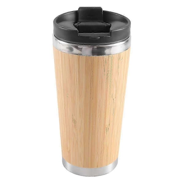 450 ml kaffemugg i bambu, resemugg i rostfritt stål med läckagesäkert lock, isolerad kaffemugg