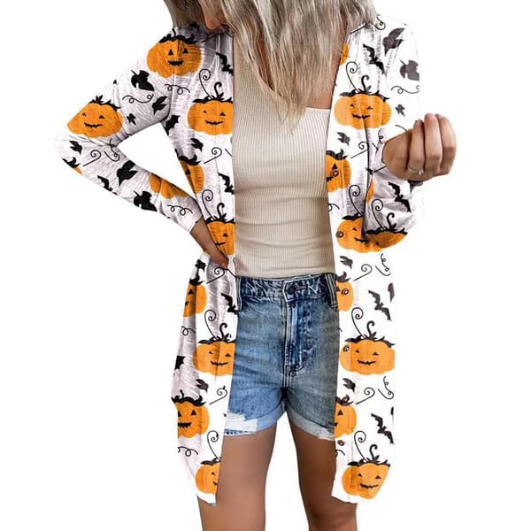Letvægts langærmet åben kappe til kvinder til Halloween efterår afslappet hvid M