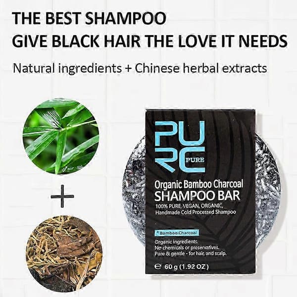 2x Sort solid shampoo med bambuskul, Solid shampoo, Rensende shampoo