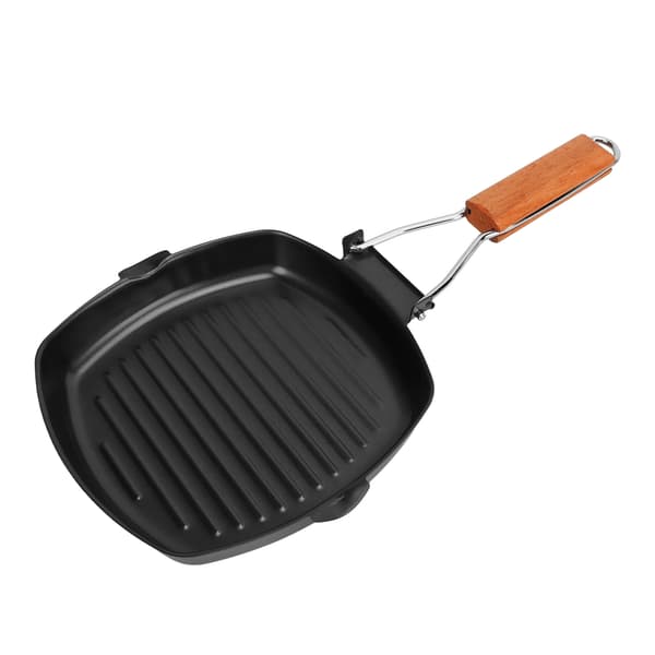 Non-stick stekpanna med vikbart trähandtag för camping och matlagning, 20 cm
