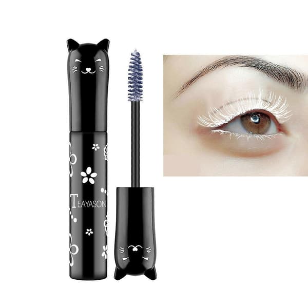 Farget, forlengende og krøllende vannfast mascara - hvit