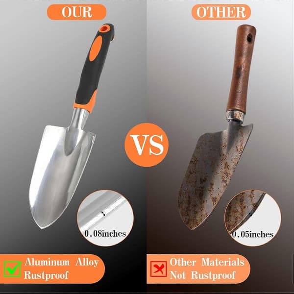 Solid hagespade med ergonomisk sklisikkert håndtak og rustbestandig aluminiumsblad.