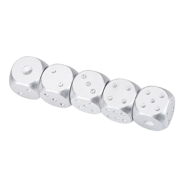 Set med 5 aluminiumtärningar för D&D Poker brädspel med silverfyrkantig förvaringslåda