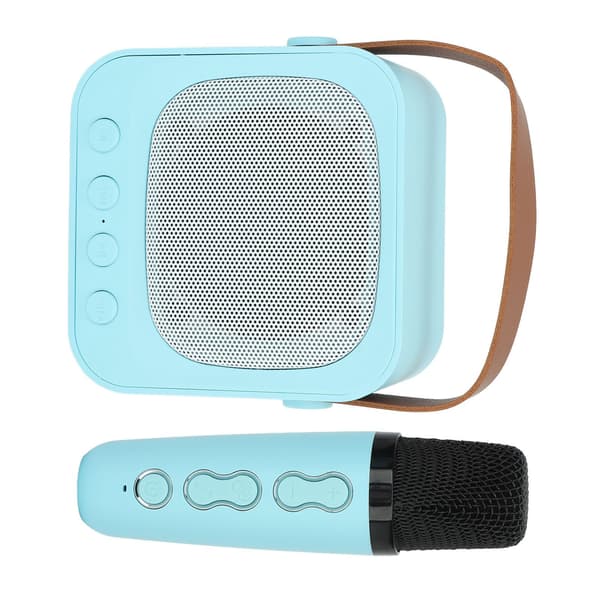 Bærbar Mini Karaokemaskine med Bluetooth Højttaler og Trådløs Mikrofon, Bas- og Diskantjustering, Blå