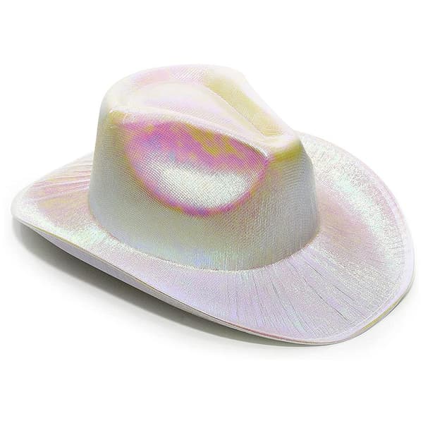 Glitrende cowboyhat med holografisk effekt til Halloween, karneval og jul