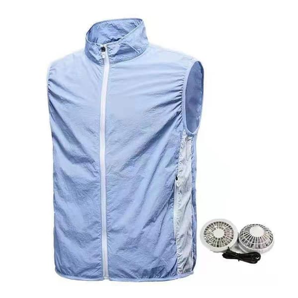 Kølevest med 3-trins ventilator, åndbar og kraftfuld til sommer, lyseblå, XL