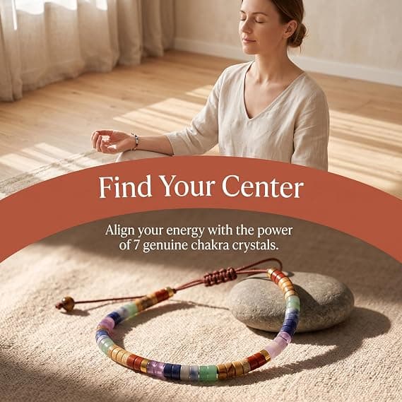 Chakra Healing Armbånd til Kvinder, 7 Chakra Krystaller & Sten Meditationsarmbånd mod Angst Re.