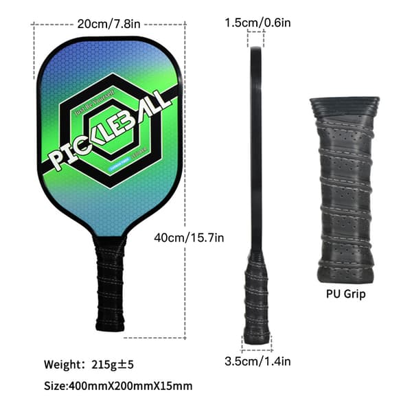 Pickleballracket och bollset, ultralätt kolfiber, med väska, 1 racket, 2 bollar