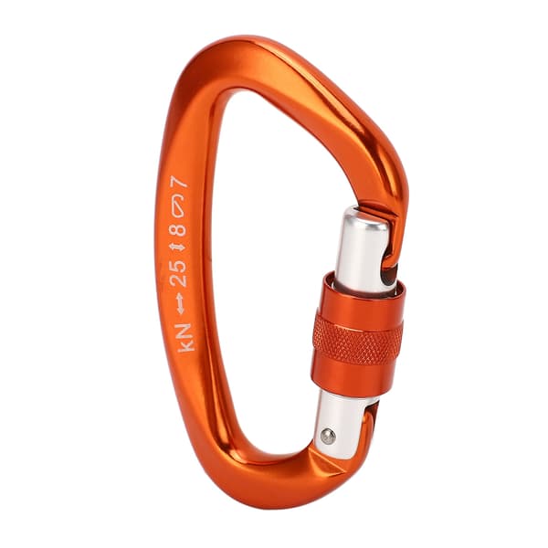 D-krog i aluminiumslegering med automatisk lås til klatring og camping, høj bæreevne, orange