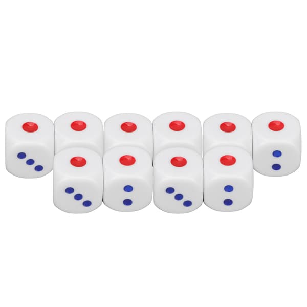 10 standard hvite 6-sidede terninger, trygge, vanntette, holdbare, bærbare for underholdning