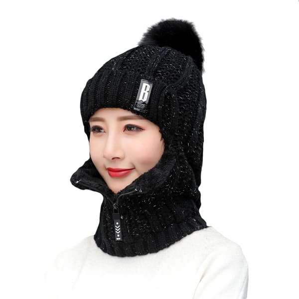 Unisex Vintermössa och Halsdukset med Pom-Pom-tyg, Fleece-foder och Vindtät