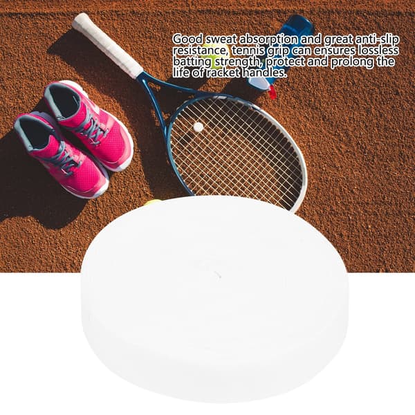 Halkfri, svettabsorberande grepptejp för badminton- och tennisracketar, 10m, vit polyesterfiber.