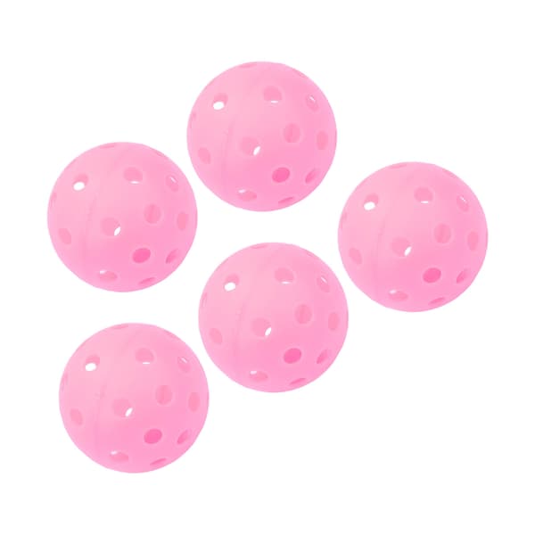 5 lysande pickleballbollar, 40 hål, 74 mm PE, för utomhusplan, rosa