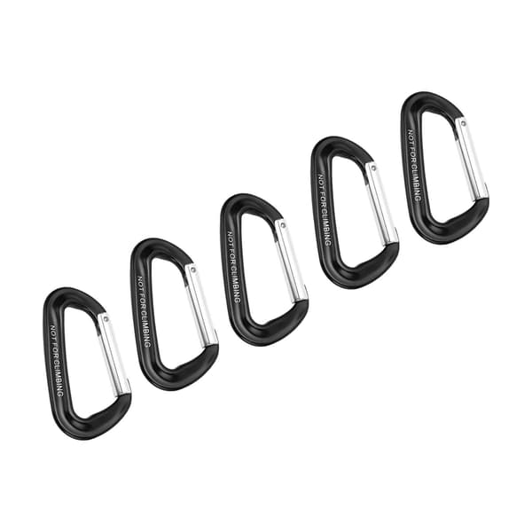 5 stk. karabinhager i aluminiumslegering 12KN D-ringclips til camping, vandreture, udendørs - sort