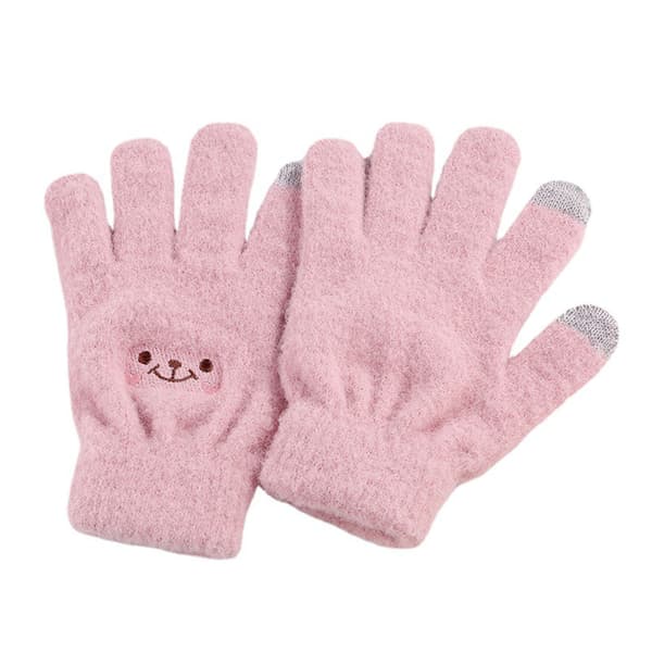 Vinter Touchscreen Handske med Smilende Ansigt, Elastisk, Varm, Strikket, til Kvinder og Piger, Pink