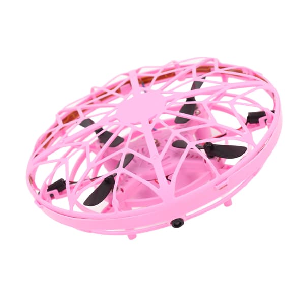 Mini UFO-drone med bevegelsessensor og LED-lys, rosa flygende leketøy for barn