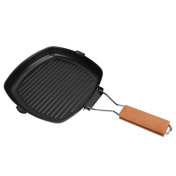 Non-stick stekepanne i smijern med sammenleggbart trehåndtak for camping, 24 cm.