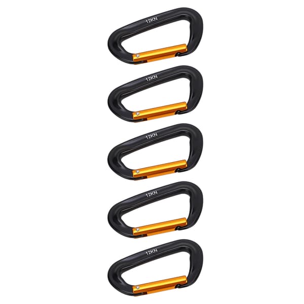 5 st karbinhakar i aluminiumlegering 12KN D-ring för camping, vandring, utomhus, svart guld