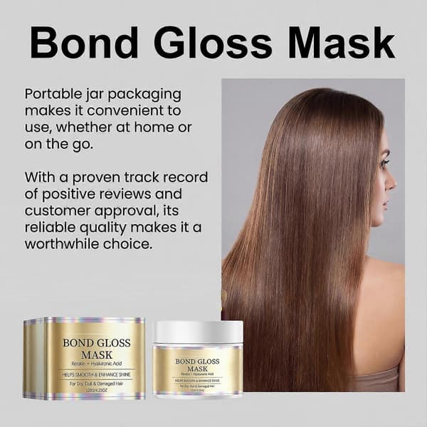 Bond Gloss Hårmask med Keratin & Hyaluronsyra, Djupkonditionerande Hårmask för Torrt, Glanslöst & ...