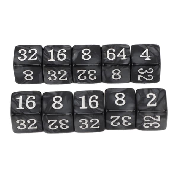 30 6-sidige numeriske terninger, multipler av 2, lett, bærbar plast, for undervisning, brettspill, svart