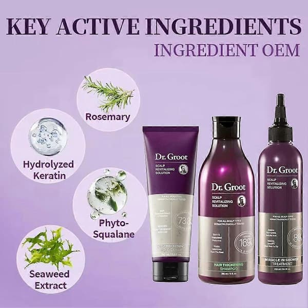 Dr. Groot hårbotten vitaliserande serum, volymgivande hårolja, schampo och balsam