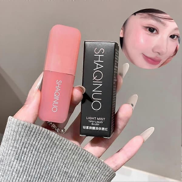 Pink flydende blush, dobbelt anvendelse til læber og kinder, naturlig mat flydende blush makeup.