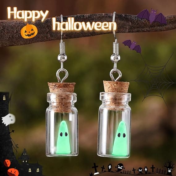 Glow in Dark Ghost Cute Ghost in a Bottle Earrings Halloween Ghost Costume Accessories Gothic Ado.
