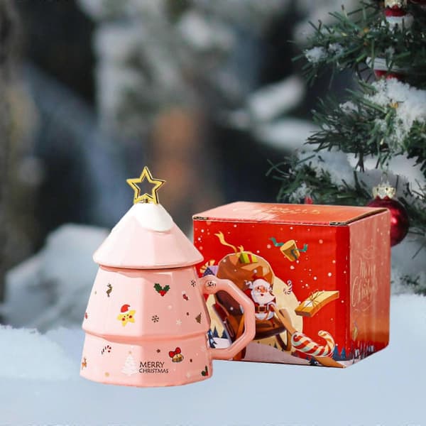 Jouluinen keraaminen muki, kahvimuki, maitomuki, vesilasi, pöytäjuomasetti (pinkki)