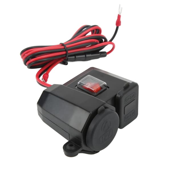 Dobbel USB Motorsykkellader 12V Vanntett med Digital Voltmeter og Sigarettuttak