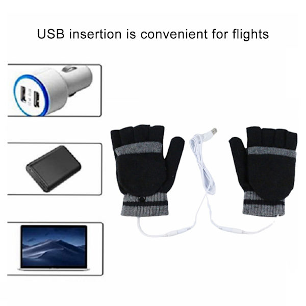 USB-opvarmede handsker til vinter, varme hænder, halvfinger, fuldt vaskbare, unisex
