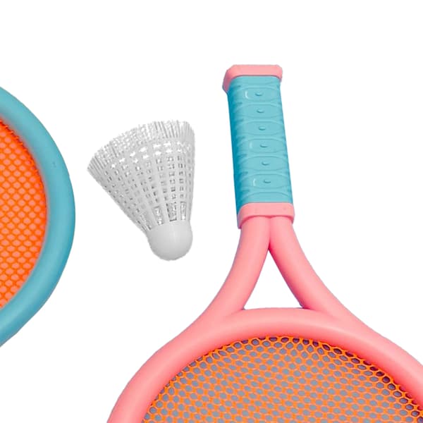 Børnebadmintonketsjersæt, skridsikkert, holdbart, letvægts, med 2 ketsjere og 2 bolde, blå/pink