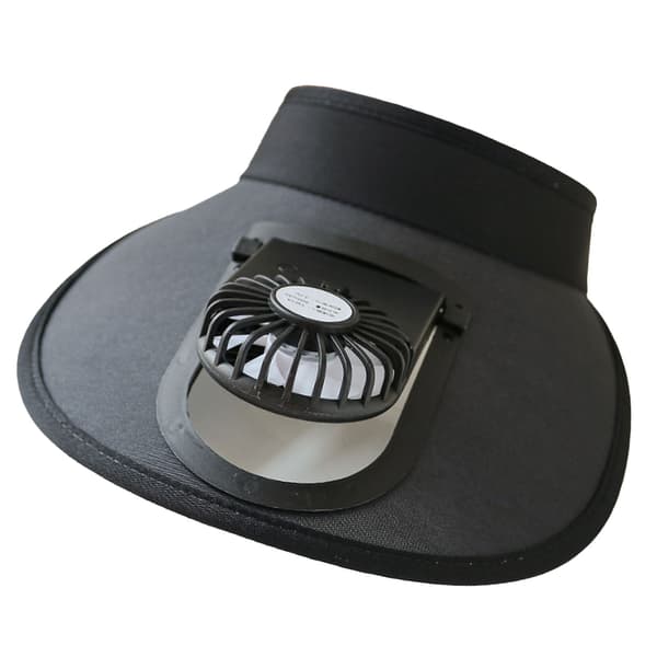 Børnesolhat med ventilator, UV-beskyttelse, bred skygge, 3 niveauer, USB genopladelig, sort