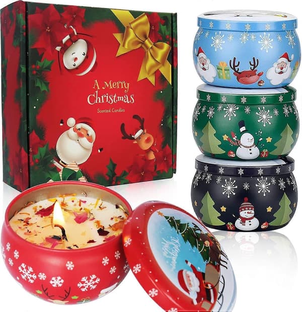 Juldoftljusset, Vinterjulljus, Julklappar till Alla hjärtans dag, Doftljus i sojavaxburk 4 st