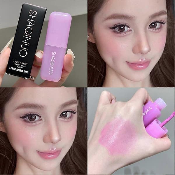 Pink flydende blush, dobbelt anvendelse til læber og kinder, naturlig mat flydende blush makeup.