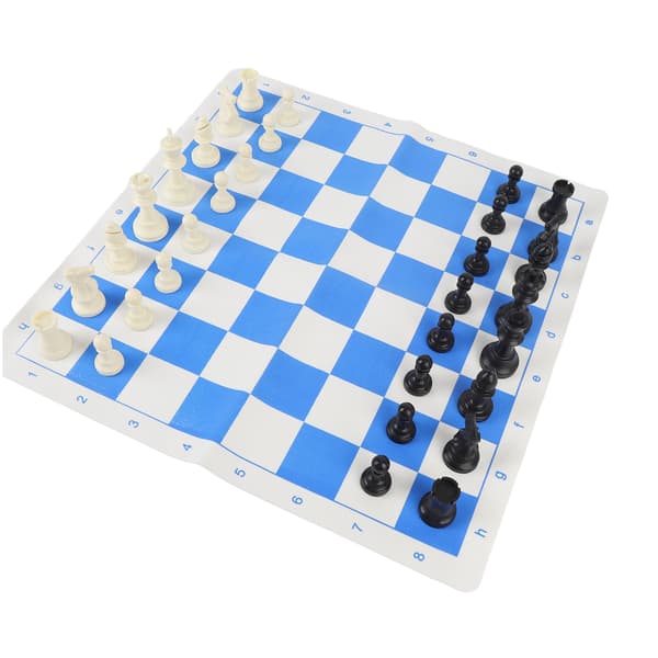 Internationellt schackspel, plastpjäser, PU-läderbricka, 50 cm med förvaringsväska