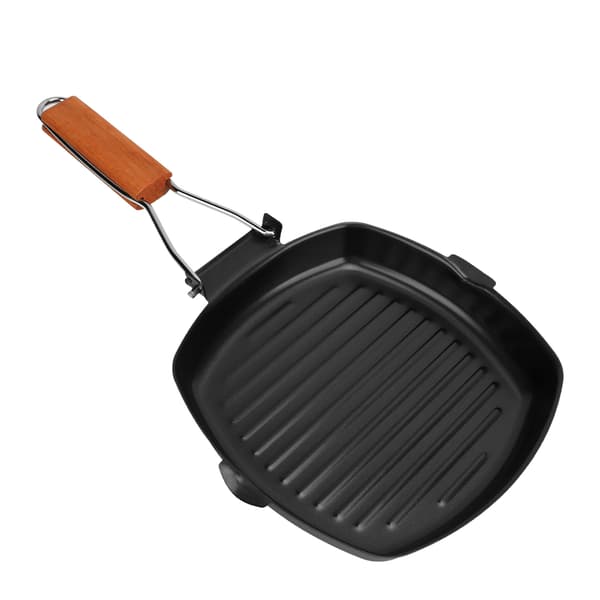 Non-stick stekepanne med sammenleggbart trehåndtak for camping og matlaging, 20 cm