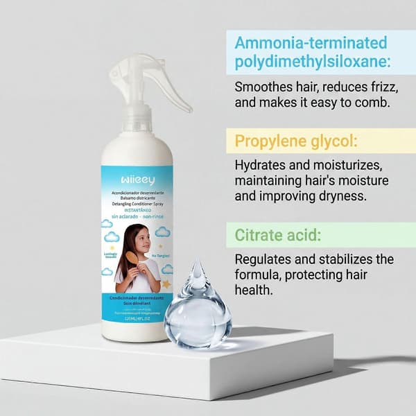 Leave-in utjämnande spray för barn 120 ml, speciellt utformad för lockigt och trassligt hår.