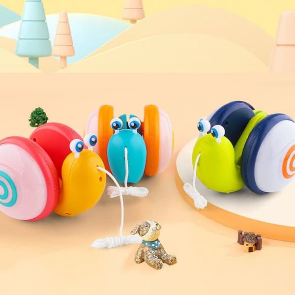 Baby Snegl Træklegetøj med Lys og Lyd, Holdbart ABS-materiale, Egnet til 1-3-årige, Orange