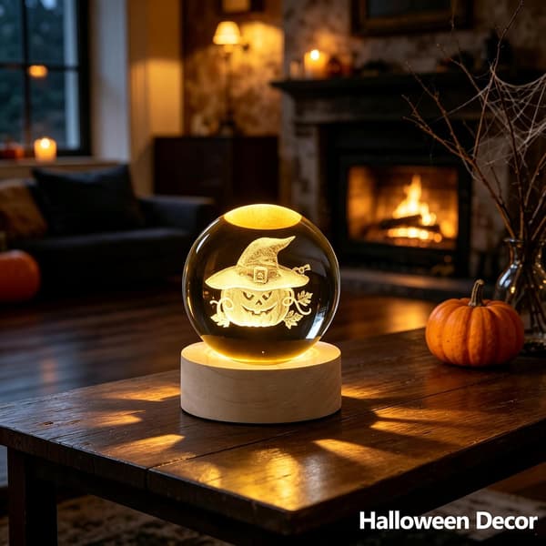 Jack O Lantern Krystallkule Papirvekt, Nyhet Halloween-pynt | 60mm 3D Heksegresskar Trollmann.