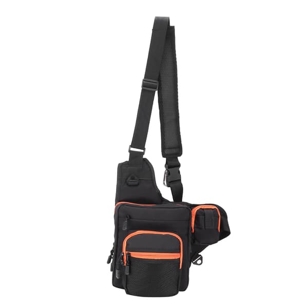 Multifunktionel Crossbody Fisketaske i Polyester med Justerbare Stropper, Sort