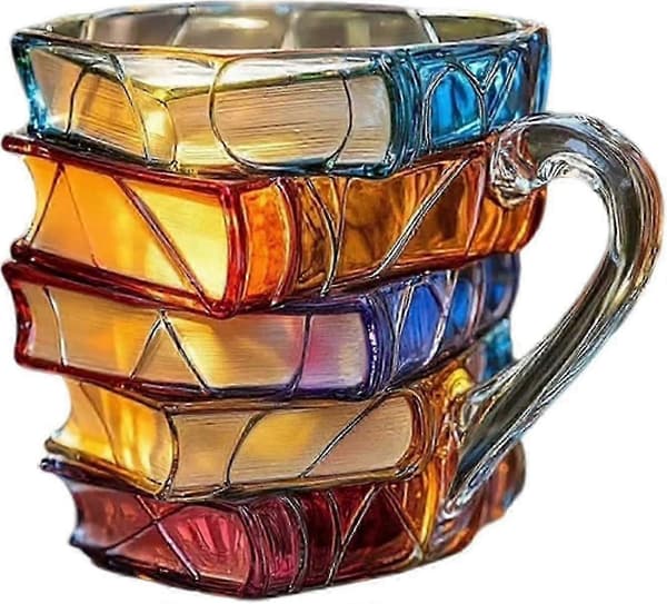 Glasskrus formet som en stabel bøker, 3D-malt bokdesign (2026)