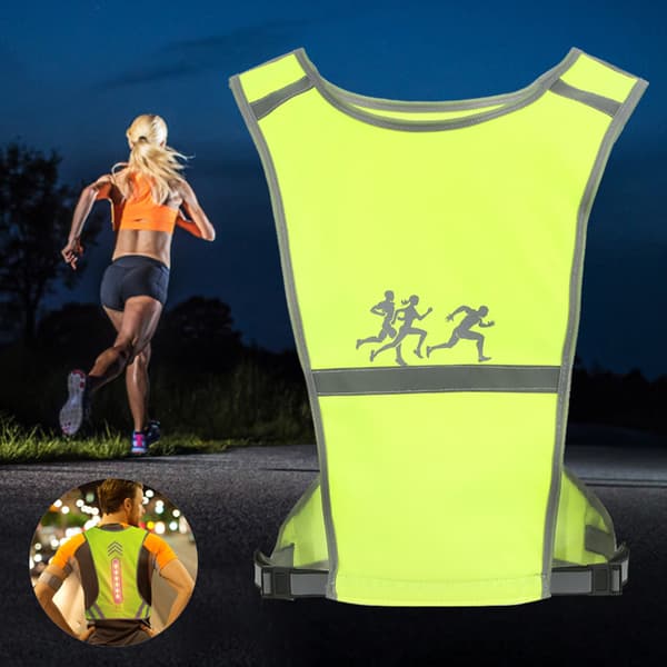 Gul LED refleksvest for sykling og nattløping med 200m synlig lys