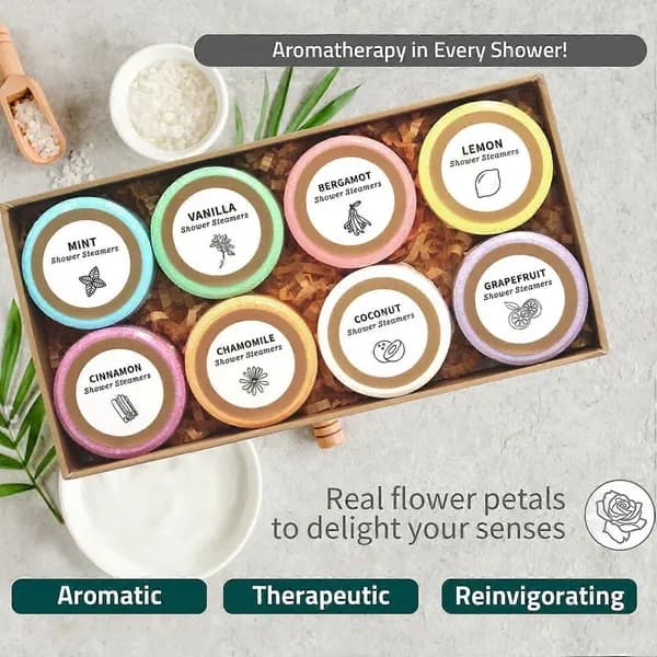 8 st duschångare aromaterapi set - duschbomber med naturliga eteriska oljor, avkoppling och välbefinnande