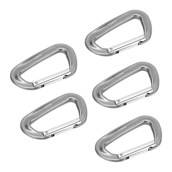 5 st D-ring klätterkarbinhakar 12KN aluminiumlegering A7075 för camping, vandring, utomhus, grå