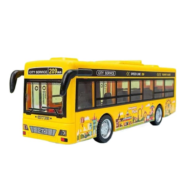 Stor legetøjsbus til børn, der simulerer en ægte busscene, med indbyggede lys, musik og audiovisuelle funktioner, busmodel.