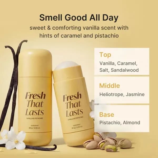 Deodorant med vanilje- og pistasjduft, langvarig friskhet hele dagen