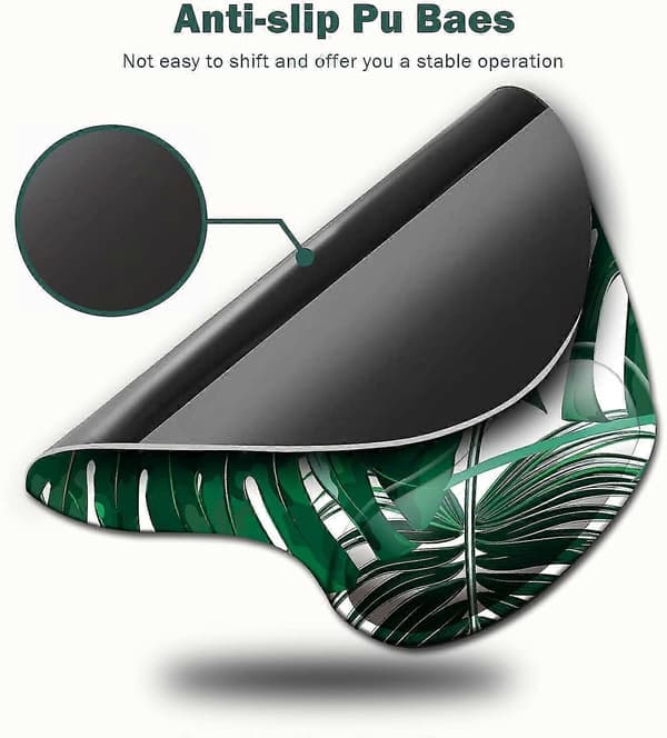Ergonomisk musematte med håndleddsstøtte og søtt design; har en sklisikker gummibase. Egnet